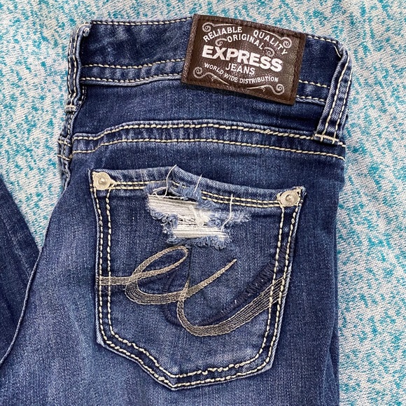 Express Distressed Bootcut Jean Denim Blue Size 4 - Picture 2 of 5